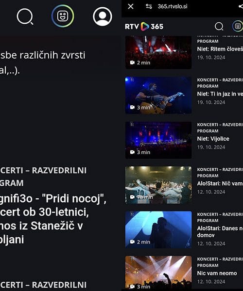 Slovenski koncerti v RTV365 aplikaciji