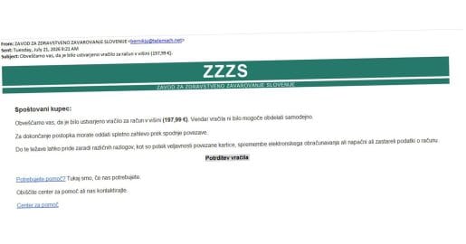 ZZZS opozarja: krožijo lažna sporočila o vračilu denarja, povezave ne odpirajte