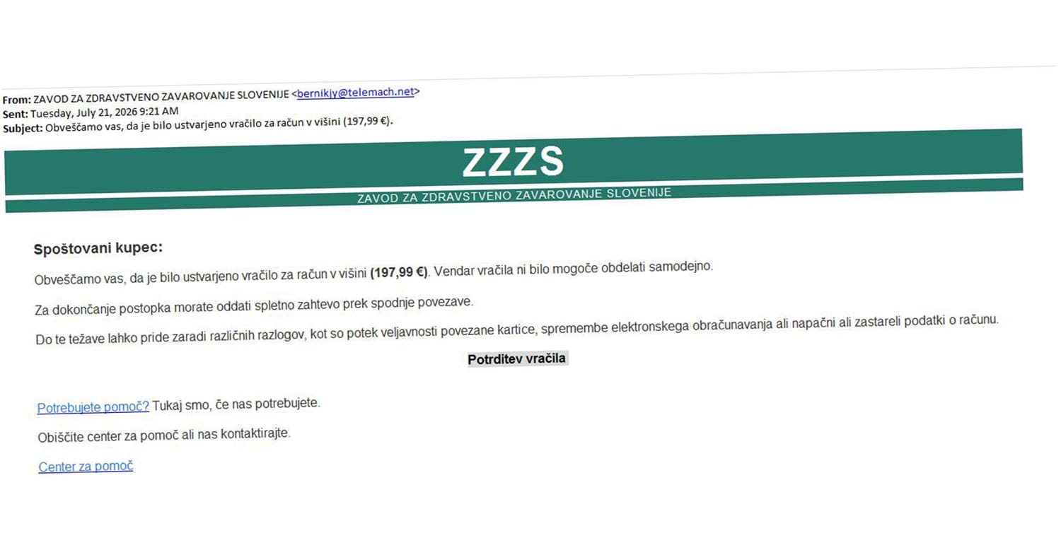 ZZZS opozarja: krožijo lažna sporočila o vračilu denarja, povezave ne odpirajte