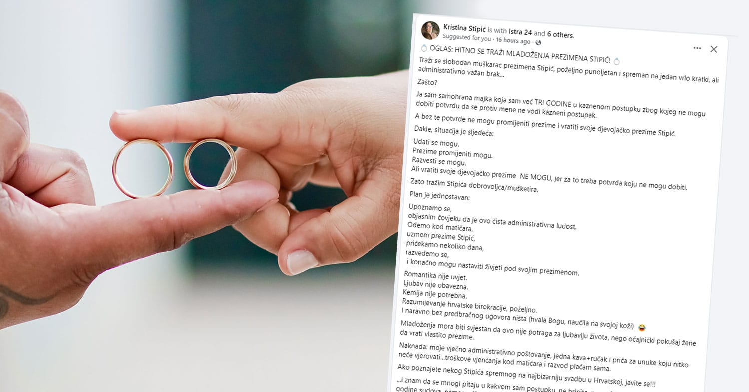 Hrvatica išče ženina s prav posebnim priimkom – poročila bi se le zato, da bi postala Stipić