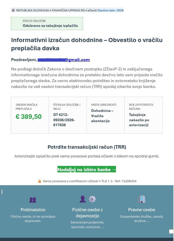 Poskus prevare v imenu FURS
