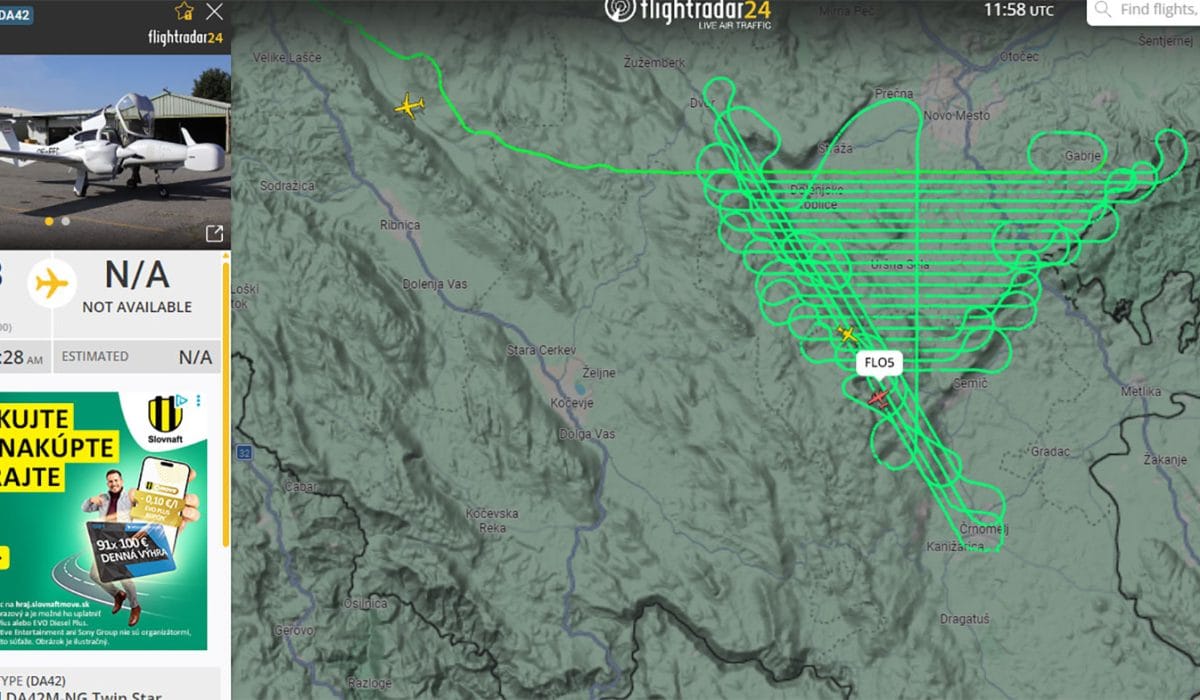 Letalo pri Novem mestu, Grafika: Flightradar24
